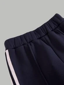 女童小女孩寬鬆休閒極簡風新款皇家藍復古大廓型衛衣，大碼節日穿搭萬聖節返校秋季冬季 - 寶藍色 - 查看 4