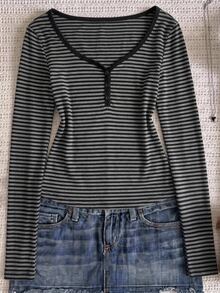 SHEIN Kids Teen Girls T-Shirts Color-Block Striped Long-Sleeve Top,Fall Clothes,Fall Clothes - Black - View 8