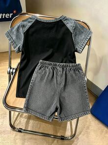 SHEIN 青少年男孩字母與數字印花休閒百搭日常短袖T恤 - 彩色 - 查看 2