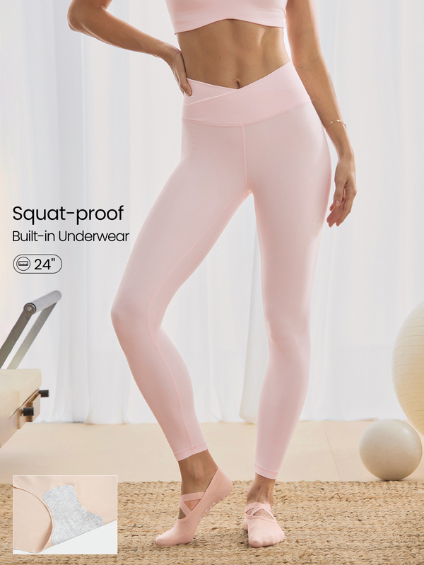 GLOWMODE 24" FeatherFit™ Crossover Yoga Pilates Leggings Buttery Soft High Stretch Crossover Waist Sports Tights Valentine's Day