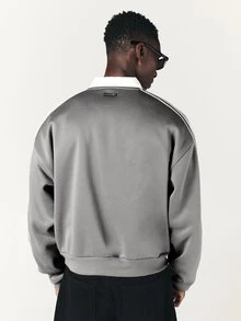 PLAYBOY X SUMWON Bunny Logo Oversized Crew Neck Sweatshirt With Contrast Stripe Sleeve Detail And Ribbed Cuffs And Hem - Grey - View 2