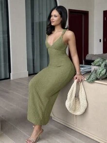 leahseptember 女款純色極簡優雅夏季連身裙，適合日常穿著、度假旅行、派對，鼠尾草綠 - 薄荷綠 - 查看 7