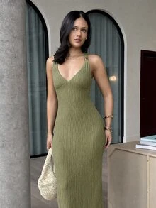 leahseptember 女款純色極簡優雅夏季連身裙，適合日常穿著、度假旅行、派對，鼠尾草綠 - 薄荷綠 - 查看 4