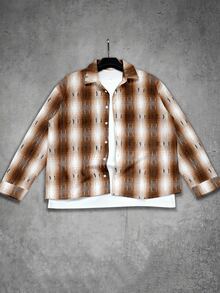 Manfinity EMRG 男士格紋印花長袖領口襯衫，適合休閒日常穿著與街頭風，秋季新款 - 彩色 - 查看 4