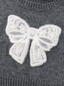 SHEIN 女童針織蝴蝶結圖案圓領無袖秋季毛衣背心 - 紫色 - 查看 5