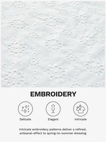 EMERY ROSE Plus Size Women's Hollow Embroidery Round Neck 3/4 Sleeve Ruffle Loose A-Line Midi Dress Casual Beach Vacation Going Out Fall Fashion 2026 - White - View 9