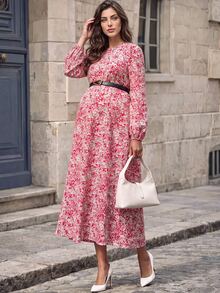 MaterniWear Maternity All-Over Print Casual Daily Summer Travel Dress Fall - Pink - View 5