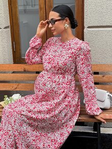 MaterniWear Maternity All-Over Print Casual Daily Summer Travel Dress Fall - Pink - View 4