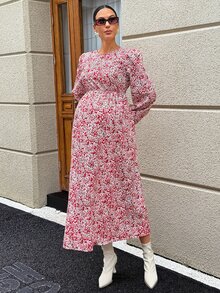 MaterniWear Maternity All-Over Print Casual Daily Summer Travel Dress Fall - Pink - View 9