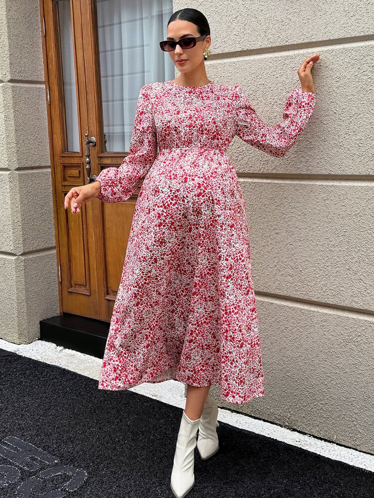 MaterniWear Maternity All-Over Print Casual Daily Summer Travel Dress Fall - Pink - View 7