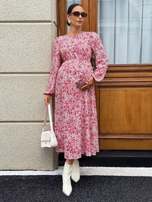 MaterniWear Maternity All-Over Print Casual Daily Summer Travel Dress Fall - Pink - View 3