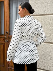 MaterniWear 孕婦法式復古休閒優雅鈕扣半開襟抽褶長袖襯衫 秋季辦公正式工作穿搭 - 白色 - 查看 7
