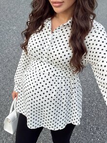 MaterniWear 孕婦法式復古休閒優雅鈕扣半開襟抽褶長袖襯衫 秋季辦公正式工作穿搭 - 白色 - 查看 10