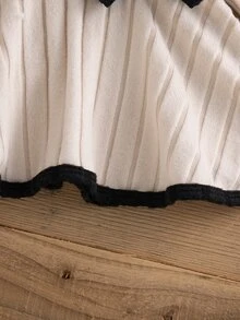 SHEIN 2件組女嬰可愛甜美米色與黑色羅紋3D蝴蝶結下擺長袖圓領上衣搭配內搭褲，適合生日派對、秋季穿搭、上學 - 杏色 - 查看 5