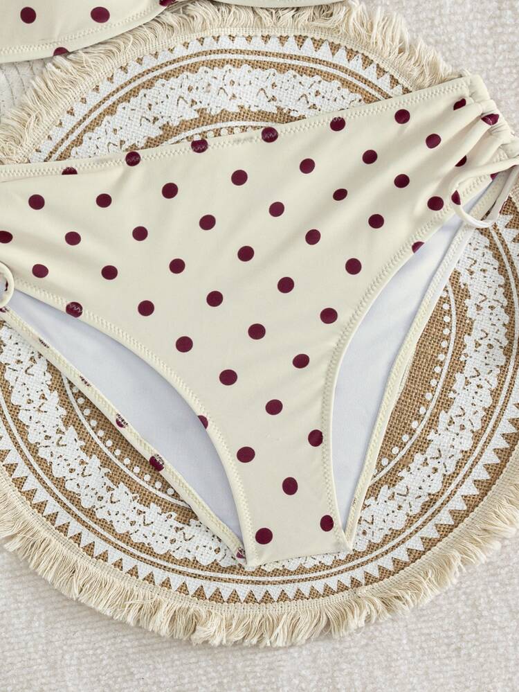 Swim Lushoire Sexy Elegant Polka Dot Vacation Style Bikini 2 Pieces Set - Beige - View 6