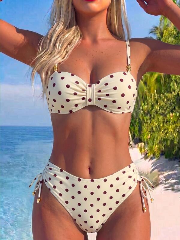Swim Lushoire Conjunto de Bikini de 2 Piezas Estilo Vacaciones con Lunares Sexy y Elegante