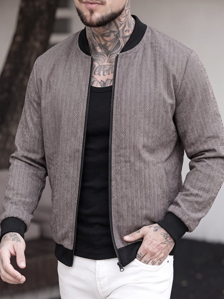 EGENSIO Men's Autumn Casual Herringbone Twill Jacket - Multicolor - View 1