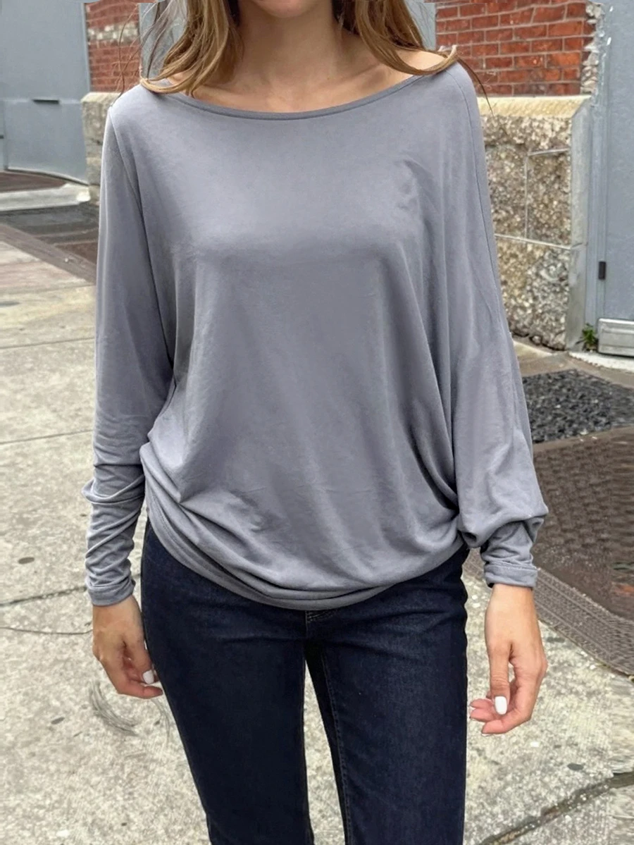 INAWLY Solva 女款素色百褶休閒百搭日常長袖上衣 - 淺灰色 - 查看 1