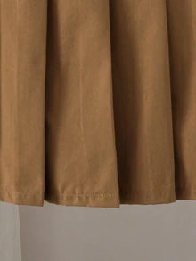 SHEIN Young Girls High Waist Pleated Mini Skirt, Fall Clothes, Fall, Button Decor Preppy Style A‑Line Skirt For Tween Girls Daily School Outfit - Brown - View 6