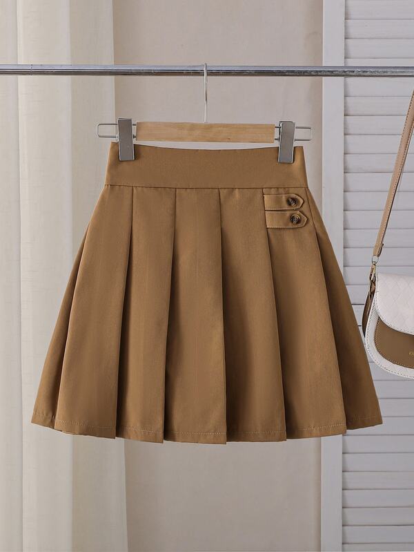 SHEIN تنورة بنات أنيقة وعصرية وكاجوال ورياضية متعددة الاستخدامات بتصميم مطوي مناسبة للعودة إلى المدرسة والإجازات والسفر وجميع الفصول