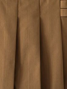 SHEIN Young Girls High Waist Pleated Mini Skirt, Fall Clothes, Fall, Button Decor Preppy Style A‑Line Skirt For Tween Girls Daily School Outfit - Brown - View 7