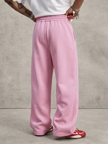 PAVTROS Men's Young Street Style, INS Multi-Functional Item: Loose Casual Pleated Pink Straight Leg Sweatpants - Pink - View 2