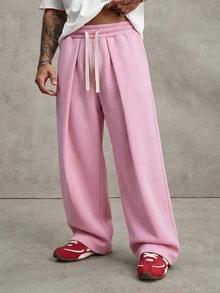 PAVTROS Men's Young Street Style, INS Multi-Functional Item: Loose Casual Pleated Pink Straight Leg Sweatpants - Pink - View 4