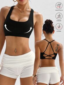 Dewbera Dewbera Women's Solid Color Seamless Sports Bra - Black - View 1