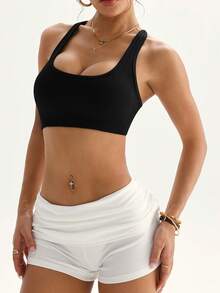 Dewbera Dewbera Women's Solid Color Seamless Sports Bra - Black - View 3