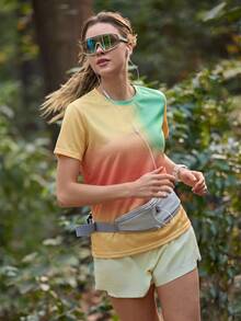 SHEIN Unity Women's Gradient Color Round Neck Short Sleeve Outdoor T-Shirt - Yellow - View 1