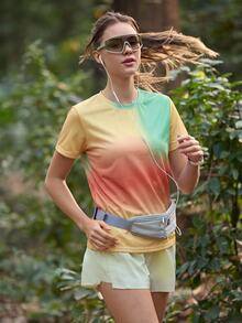 SHEIN Unity Women's Gradient Color Round Neck Short Sleeve Outdoor T-Shirt - Yellow - View 6