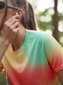 SHEIN Unity Women's Gradient Color Round Neck Short Sleeve Outdoor T-Shirt - Yellow - View 5