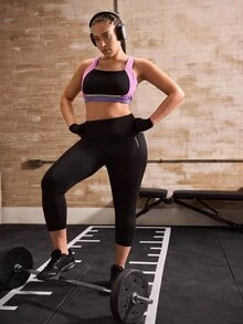Powerista Plus Size Women's Colorblock Crisscross Racerback Sports Bra - Pink - View 5