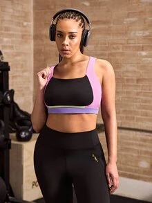 Powerista Plus Size Women's Colorblock Crisscross Racerback Sports Bra - Pink - View 6