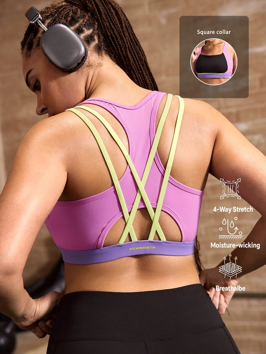 Powerista Plus Size Women's Colorblock Crisscross Racerback Sports Bra
