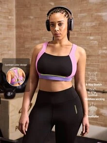 Powerista Plus Size Women's Colorblock Crisscross Racerback Sports Bra - Pink - View 3