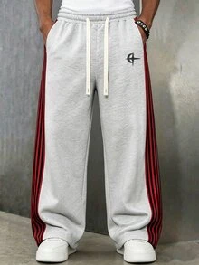 Major Grit 男士年輕街頭風 INS 多功能單品：寬鬆休閒黑色織帶直筒運動長褲 - 白色 - 查看 5