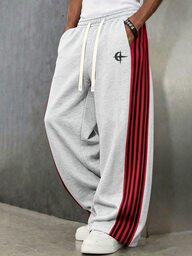 PAVTROS Men's Young Street Style, INS Multi-Functional Item: Loose Casual Black Webbing Straight Leg Sweatpants