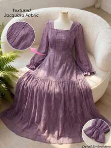 Reflora Plus Size Women's Floral Elegant Long Party Dinner Tea Party High Tea Formal Mother Of The Bride Dress Luxury Evening Dark Purple Autumn Wedding Fall - Purple - View 2
