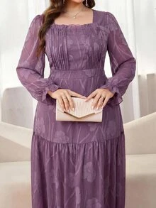Reflora Plus Size Women's Floral Elegant Long Party Dinner Tea Party High Tea Formal Mother Of The Bride Dress Luxury Evening Dark Purple Autumn Wedding Fall - Purple - View 3