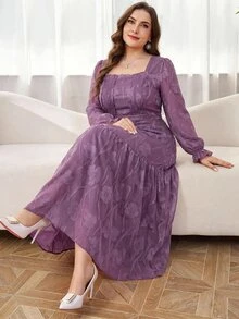 Reflora Plus Size Women's Floral Elegant Long Party Dinner Tea Party High Tea Formal Mother Of The Bride Dress Luxury Evening Dark Purple Autumn Wedding Fall - Purple - View 9