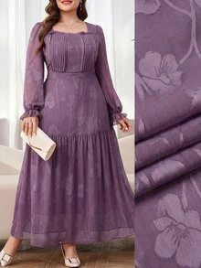 Reflora Plus Size Women's Floral Elegant Long Party Dinner Tea Party High Tea Formal Mother Of The Bride Dress Luxury Evening Dark Purple Autumn Wedding Fall - Purple - View 11