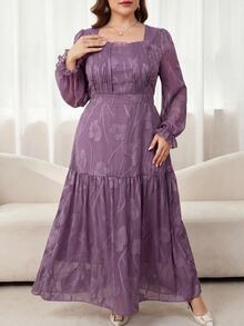 Reflora Plus Size Women's Floral Elegant Long Party Dinner Tea Party High Tea Formal Mother Of The Bride Dress Luxury Evening Dark Purple Autumn Wedding Fall - Purple - View 5