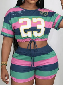 Slaydiva Slayr Plus Casual Solid Color Drawstring Split Hem Women Plus Size 2 Pieces Outfits Set, Summer Back-To-School Cycling Office Light Blue Emerald Green - Multicolor - View 8