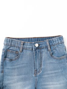 SHEIN 女童清新時尚復古街頭風休閒水洗牛仔褲，破洞喇叭褲，淺藍色，秋季冬季返校校園風 - 淺色水洗藍 - 查看 7