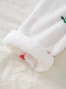 女童甜美仙女公主生日款柔軟加厚毛絨蝴蝶結波點櫻桃愛心花朵白色粉色藍色櫻桃印花睡褲 秋季 - 彩色 - 查看 14