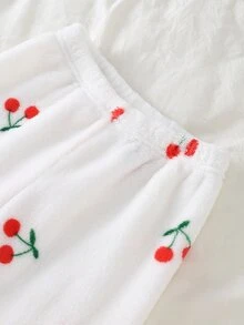 女童甜美仙女公主生日款柔軟加厚毛絨蝴蝶結波點櫻桃愛心花朵白色粉色藍色櫻桃印花睡褲 秋季 - 彩色 - 查看 10