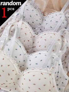 [1 Enviado al azar]Sujetador inalámbrico con estampado floral para niñas, bandeau anti-exposición para adolescentes, ropa interior deportiva Y2K para estudiantes de secundaria y bachillerato, blanco otoñal - Multicolor - Ver 3