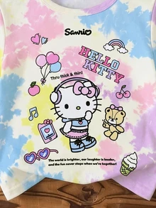 HELLO KITTY AND FRIENDS | SHEIN GraphicGems 少女藍色卡通印花軟綿甜美風圓領短袖休閒仙女牛仔女孩T恤 新娘生日夏季款 - 彩色 - 查看 3