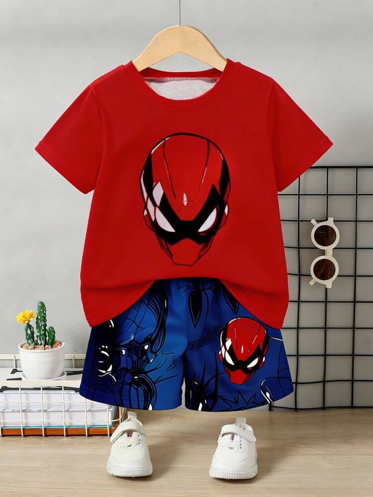 Baby Boy New Fashion Cartoon Print Short Sleeve Top & Shorts, 3Set, Spring Vibes, Summer Vibes, Spring&Summeroutfits Easy Comfort, Stylish Boy Tshirt - Multicolor - View 7